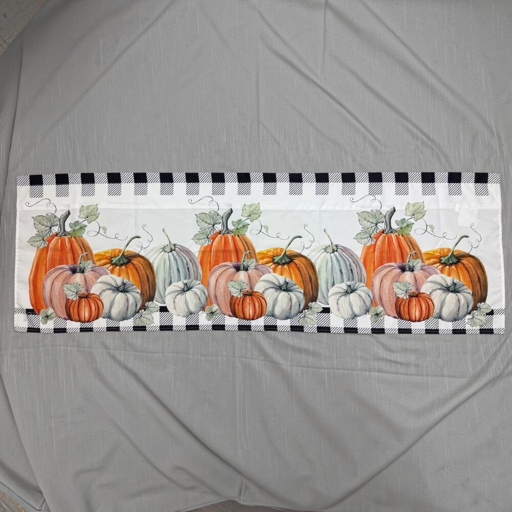 54” x 18” Fall Pumpkin Valance 3‑Pack – Buffalo Plaid Border